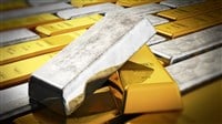 Stack of gold and silver ingots. 3D illustration.