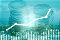 business growth concept, close up coins with grapth growth arrow up