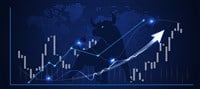 Stock market graph Bull run or bullish market trend in crypto currency or stocks. Trade exchange background, up arrow graph for increase in rates. Cryptocurrency price chart & blockchain technology. — Photo