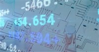 Digital image of stock market data processing against microprocessor connections. global finance and business concept. — Photo